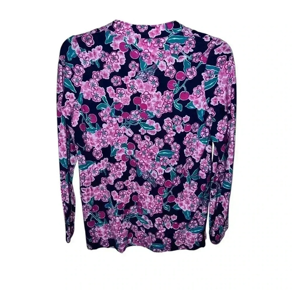 Lilly Pulitzer Cherry Picker  Top Navy Pink xs Dopamine Boho V Neck Long Sleeve - Picture 4 of 6